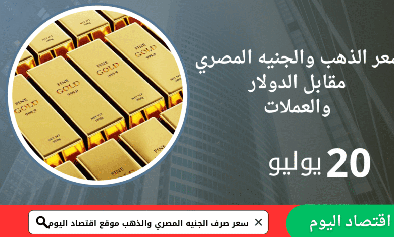 سعر صرف الجنيه المصري والذهب اليوم 20يوليو2025 5 سعر صرف الجنيه المصري والذهب اليوم 20يوليو2025